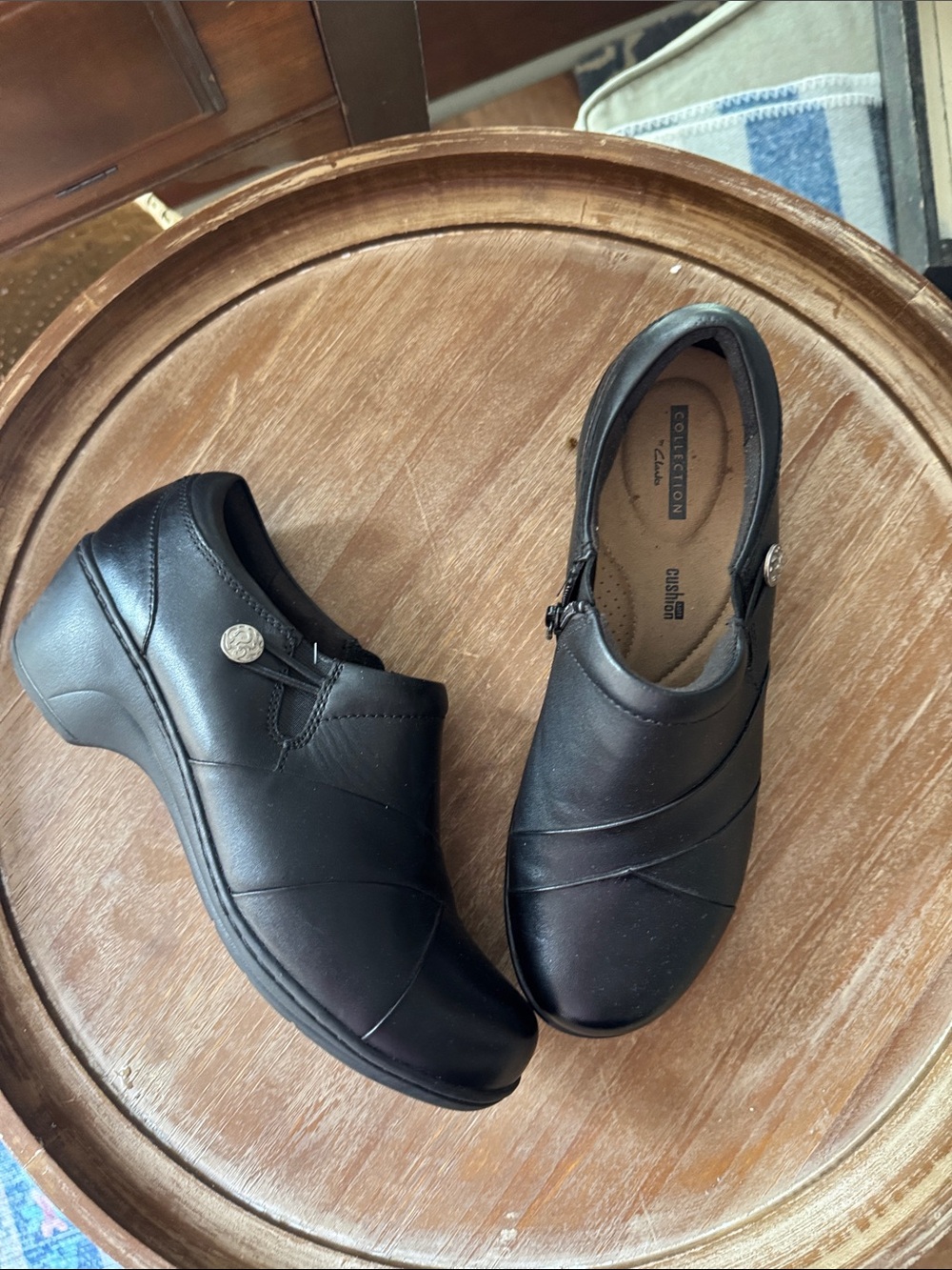 Clarks Women’s Black Leather Comfort Heels